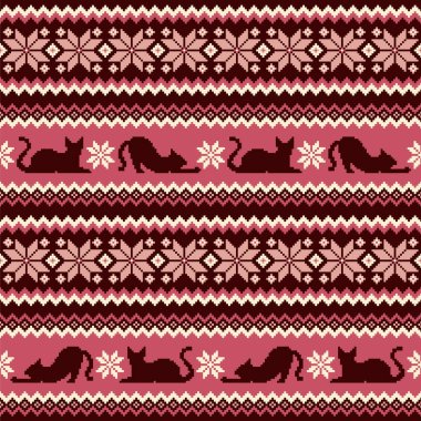 Dizaynında sevimli kediler olan kusursuz örgü deseni,