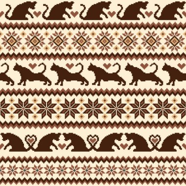 Dizaynında sevimli kediler olan kusursuz örgü deseni,