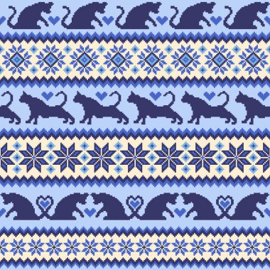 Dizaynında sevimli kediler olan kusursuz örgü deseni,