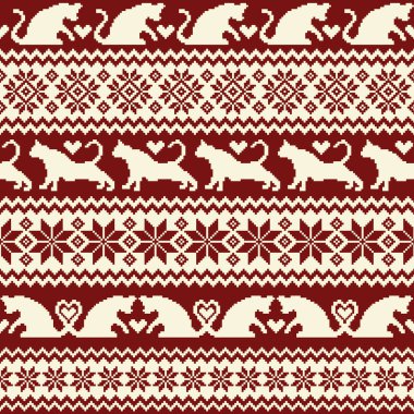 Dizaynında sevimli kediler olan kusursuz örgü deseni,