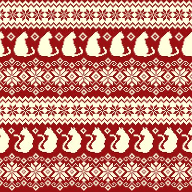 Dizaynında sevimli kediler olan kusursuz örgü deseni,