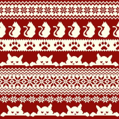 Dizaynında sevimli kediler olan kusursuz örgü deseni,