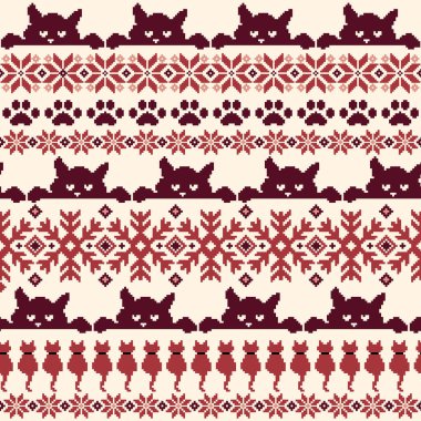 Dizaynında sevimli kediler olan kusursuz örgü deseni,