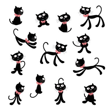 Şirin kedi illüstrasyonu koleksiyonu,