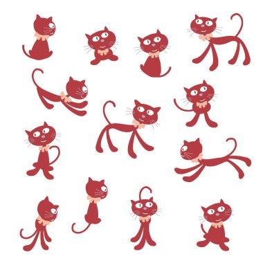 Şirin kedi illüstrasyonu koleksiyonu,