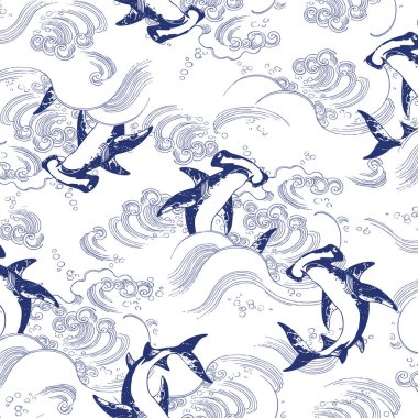 Japon dalgaları ve köpekbalıklarının birleşimi.,