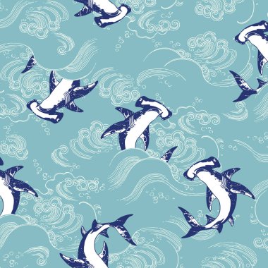 Japon dalgaları ve köpekbalıklarının birleşimi.,