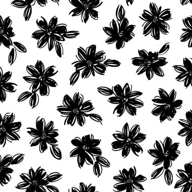 Siyah ve Beyaz El Çizimi Çiçek Şablonu Kusursuz Tasarım Projeleri,