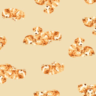 Elle çizilmiş köpeklerle kusursuz desen, tekstil için mükemmel.,
