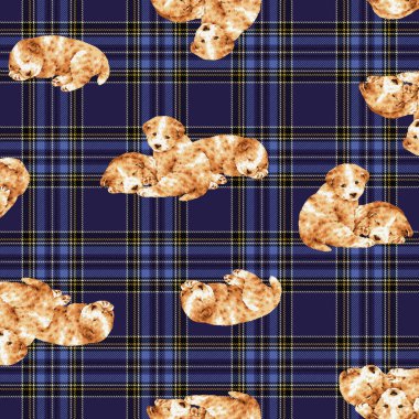 Elle çizilmiş köpeklerle kusursuz desen, tekstil için mükemmel.,