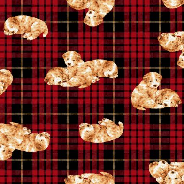 Elle çizilmiş köpeklerle kusursuz desen, tekstil için mükemmel.,