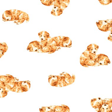 Elle çizilmiş köpeklerle kusursuz desen, tekstil için mükemmel.,