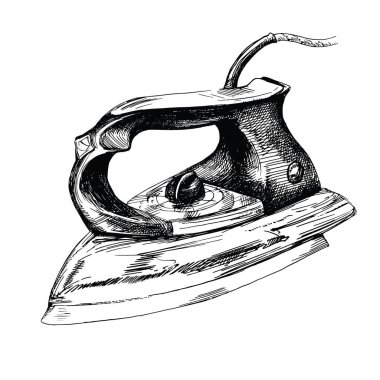 Drawing of an old iron, vector illustration.