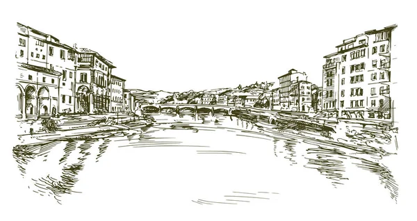 Italy Florence Bridges Arno River Tuscany 로열티 프리 스톡 벡터