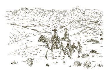 Kırsalda at sırtında iki kovboy