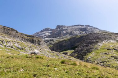 Pyrenees mountains view with canyon and dramatic landscape in National Park. Spain.