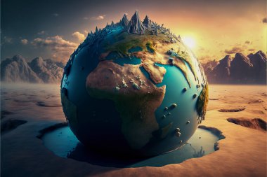 ruined Earth. Concept on ecology, global warming, science, education