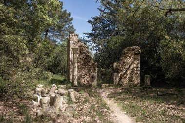 Yıkılmış duvarlar ve çökmüş kolonlar doğa tarafından geri alınıyor, çürüme ve unutulmuş bir tarih sahnesi yaratıyor.