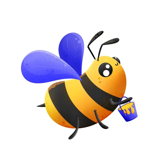 可爱的小蜜蜂飞着一桶花蜜 — 图库照片