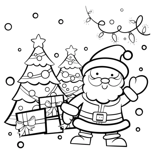 Santa Claus Line Kresby Roztomilé Kresby Štědrý Den Dispozici Borovice — Stockový vektor