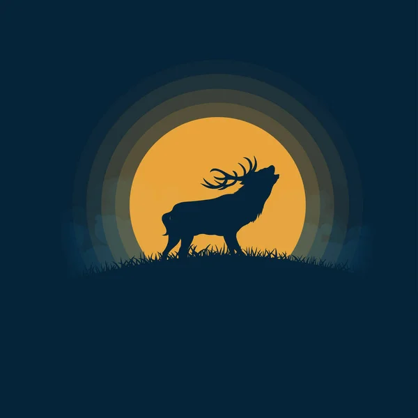 Animaux Sauvages Silhouette Cerfs Arbres Autres Icônes Style Plat Illustration — Image vectorielle