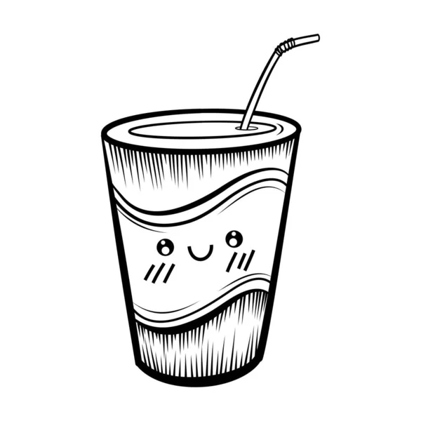 Handgezeichnete Skizze Eines Kaffeebechers Mit Strohhut Und Einer Tasse Cola — Stockvektor