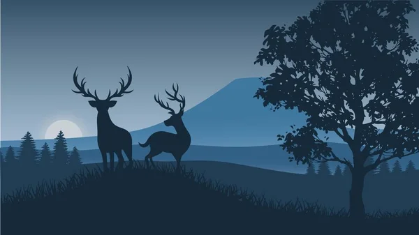 Jeleni Lesy Přírodní Fauny Zvířata Krásná Krajina Stromy Vektorové Ilustrace — Stockový vektor