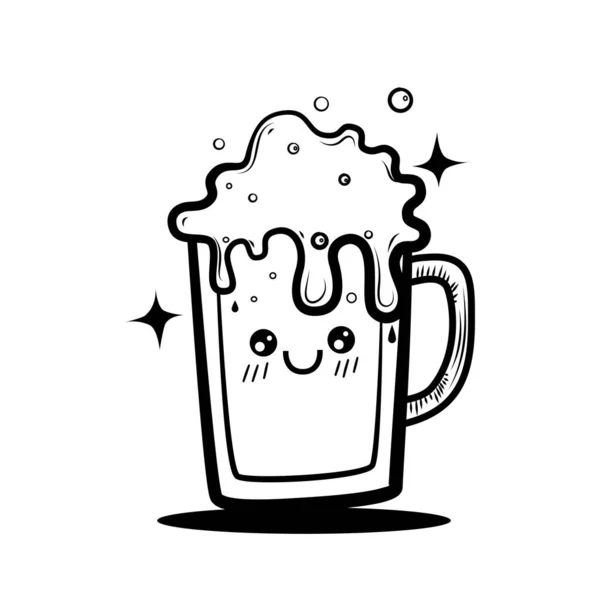 一大杯啤酒和饮料图标 手绘矢量图解 在白色背景下隔离 — 图库矢量图片