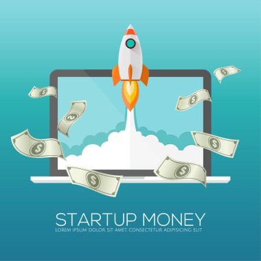 Roket fırlatma, gemi simgesi vektörü, pazardaki iş ürünü illüstrasyon konsepti.