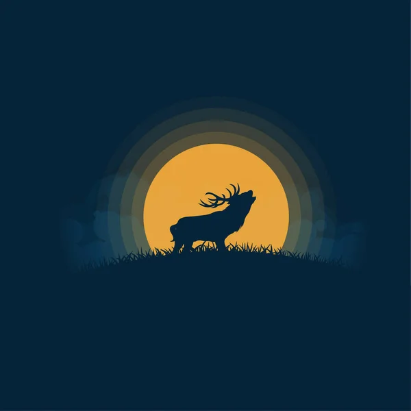 青い背景の鹿のシルエットベクトルイラスト — ストックベクタ
