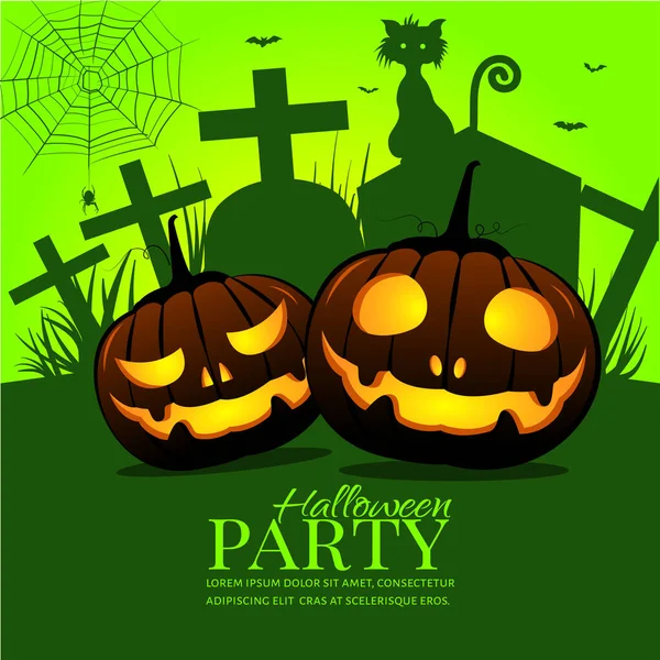 Halloween Achtergrond Met Pompoenen Silhouet Vector Illustratie — Stockvector