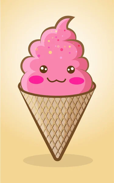Cute Pink Cartoon Ice Cream — Stock Vector