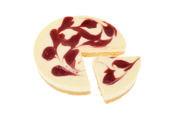Raspberry Vanilla Cheesecake Slice Cut Out Isolated White — Stock Photo, Image