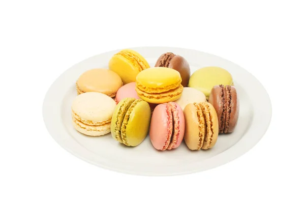 Assortment Macarons Plate Isolated White — Stock Photo, Image