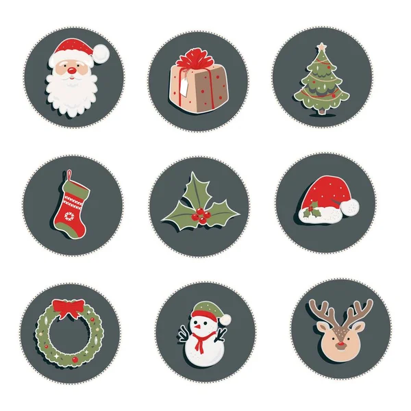 Christmas Stickers Decorations Holiday Gift Christmas Tree Gift Snowman Santa — Stock Vector