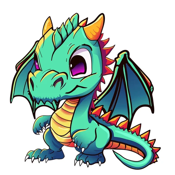 Etiqueta Engomada Personaje Dragón Verde Dibujos Animados Vector Aislado Símbolo Vectores De Stock Sin Royalties Gratis