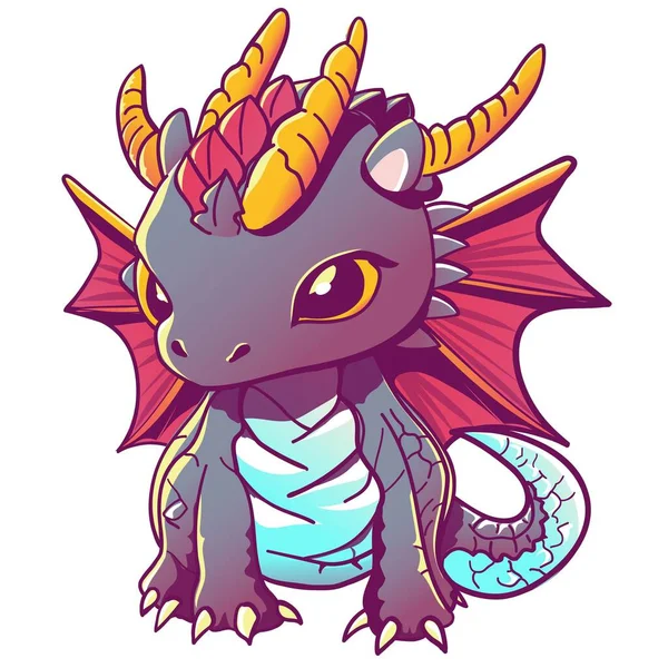 Çizgi film gri ejderha karakter etiketi ejderha 2024 vektör illüstrasyonunun izole edilmiş yılı