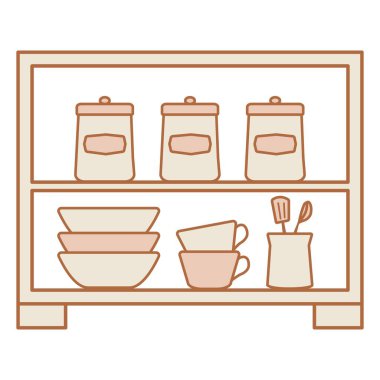 Mutfak çekmecesinde çatal bıçak doğrusal simgesi var. Vektör İllüstrasyonu