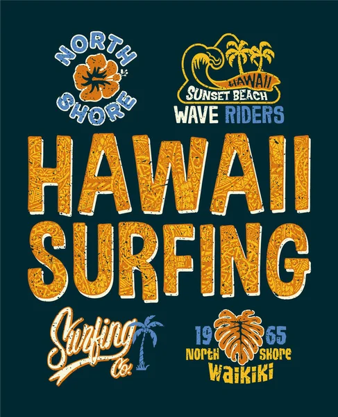 North Shore Hawaii Kids Surfing Company Cartoon Kunstwerk Für Sommer — Stockvektor