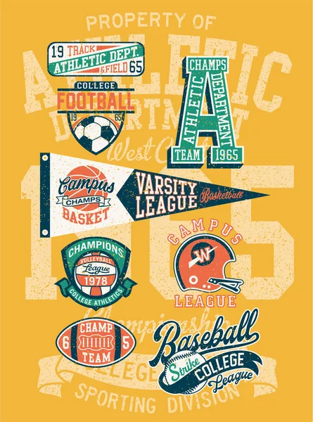 American Sports Kids College Département Athlétique Mignon Vintage Vectoriel Imprimer — Image vectorielle