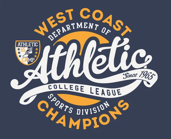 West Coast College Ligan Atletisk Sport Avdelning Vintage Söt Tryck — Stock vektor