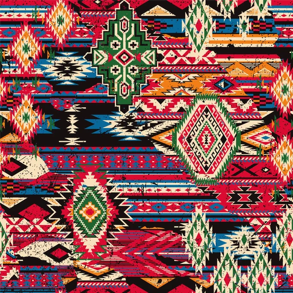 Nativo Americano Tradicional Tela Patchwork Grunge Wallpaper Vector Abstracto Patrón — Vector de stock