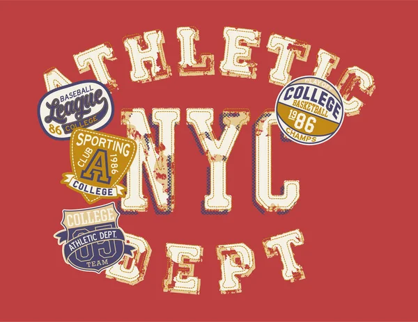 College Vintage Sportowa Liga Atletyczna Dział Odznaki Grunge Wektor Wydruku — Wektor stockowy