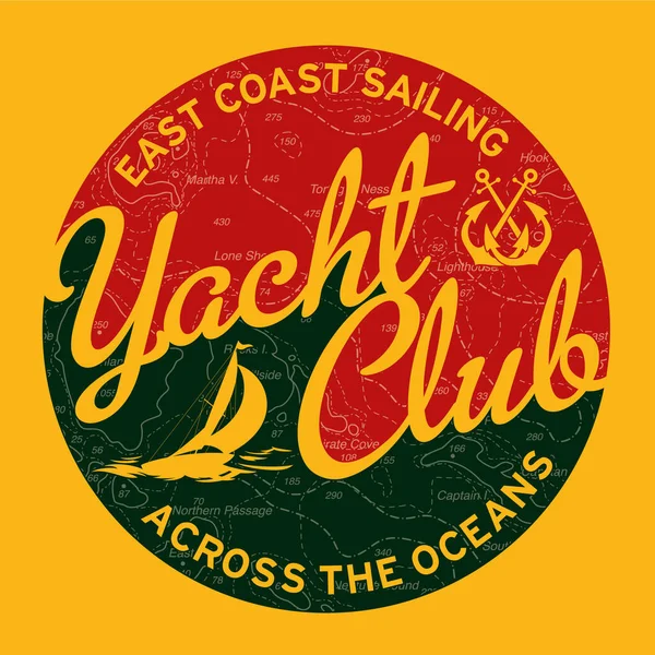 东海岸远洋帆船俱乐部儿童T恤古董矢量艺术品 — 图库矢量图片