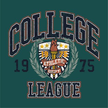 College school athletic department league vintage vector artwork for t shirt boy sport wear grunge effect in separate layer