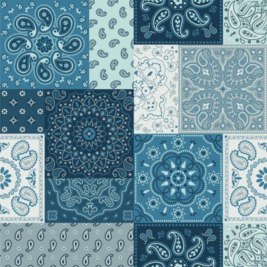 Paisley bandana fabric patchwork wallpaper vintage vector seamless pattern