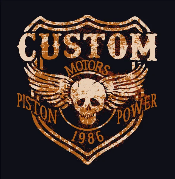 Piston Power Custom Motors Club Grunge Vector Artwork Boy Kid — Vetor de Stock