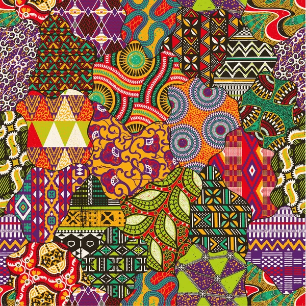 Traditional Ethnic African Fabric Patchwork Wallpaper Vintage Abstract Vector Seamless — Stock Vector