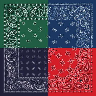 Colorful kerchief quad split paisley bandana fabric  patchwork vintage vector pattern clipart