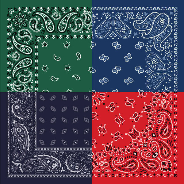 Colorful kerchief quad split paisley bandana fabric  patchwork vintage vector pattern